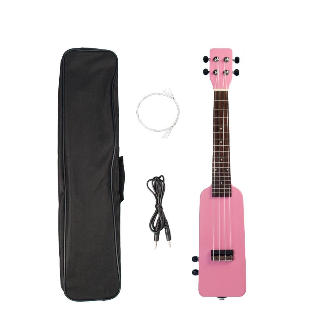 

Pink Color Silent Ukelele 23" Okoume Silent Electric Ukulele Kit W/Gig Bag 3.5mm Audio Cable Concert Uke SET