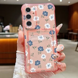 Blue & White Floral Card Wallet Phone Case - TPU Protective Cover - Samsung A16 (A671 Pink)