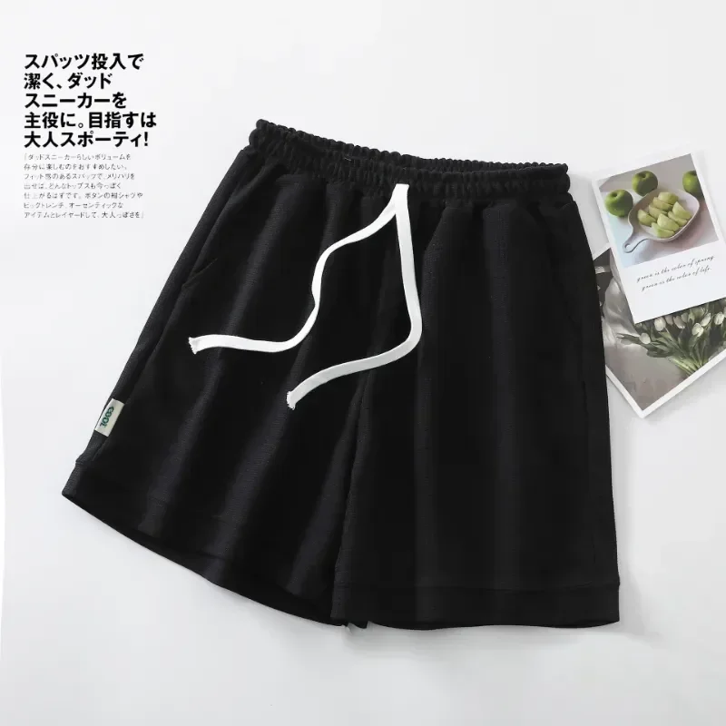 

Пижама на талии с вафельным кружевом, повседневные шорты с высокой талией, лето 2023, домашние однотонные облегающие Женские шорты, новинка для женщин