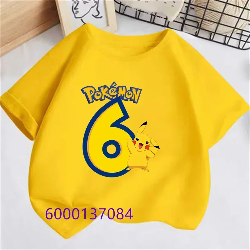 Pokemon Birthday Number Baby T Shirt Pikachu Yellow T Shirt+Shorts Infant Boy Girl Tees Tops Anime Cartoo Kids Summer Clothes 3