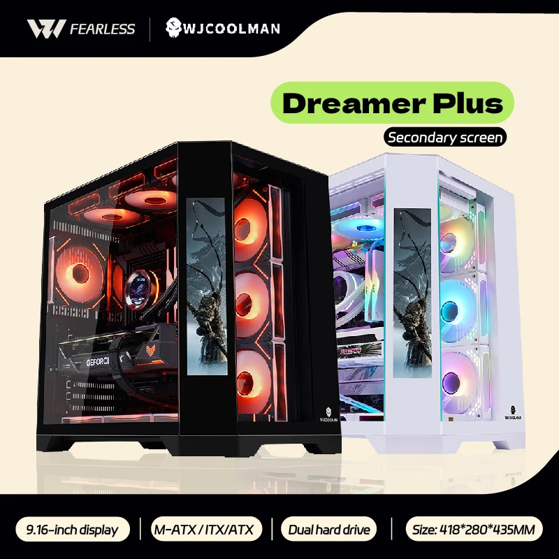 WJCOOLMAN Dreamer PLUS Secondary screen PC case with full side sea view room 360 water cooler Computer case gabinetes gamer