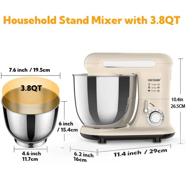 1pc Stand Mixer, Tilt-head Mixers, Kitchen Electric Dough Mixer, For Household Aids, 300W 3.8QT Stainless Steel Bowl, US Plug 2