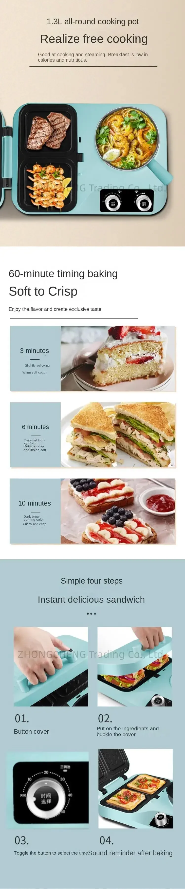 Description Picture 5 of item4-in-1 Breakfast Machine All-in-one Home Multifunctional Sandwich Maker Frying Toaster Toaster Toaster