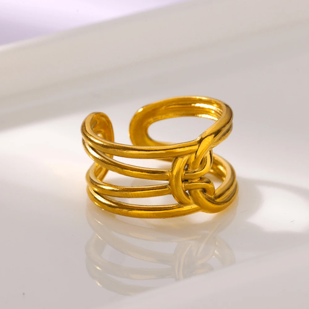 Multilayer Line Stainless Steel Open Rings For Women
