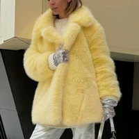 Autumn Winter Thick Warm Faux Fur Coat Medium Length Fox Fur Coat Casual High Quality Fluffy Jacket Abrigos De Peluche De Mujer 1