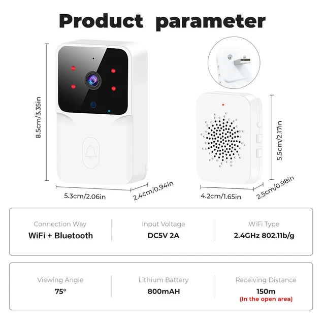 Tuya WiFi Video Doorbell Wireless HD Camera IR Alarm Security Smart Home Door Bell WiFi Intercom for Home 6