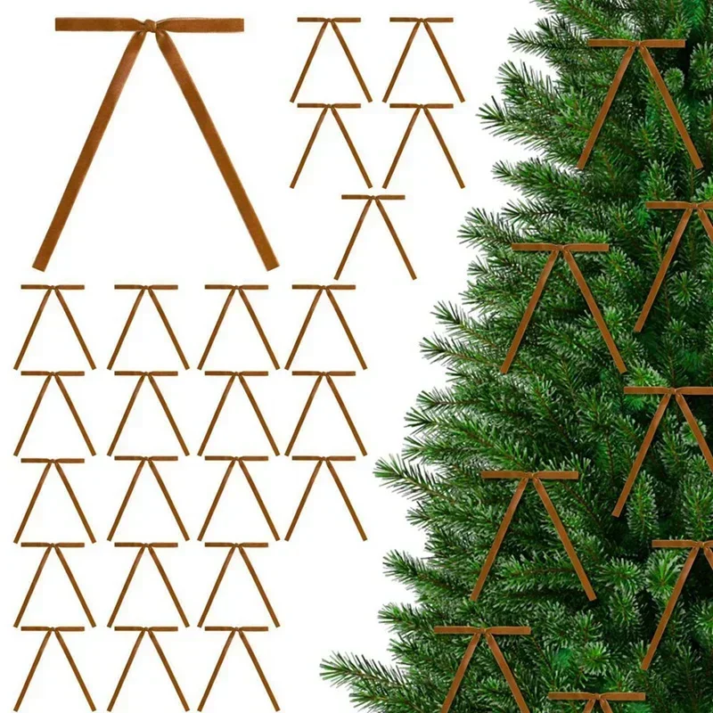 24 stuks fluwelen strikken voor kerstboom, strik van fluweel in vintage