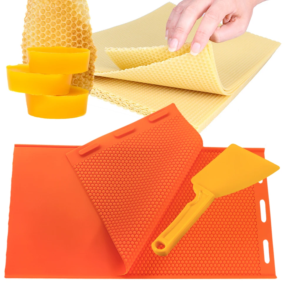 

43.4x22.6CM Silicone Beeswax Press Sheet Mold Honeycomb Foundation 2 Sheets Beehive Shovel Honeycomb Sheets Mold Beekeeping Tool