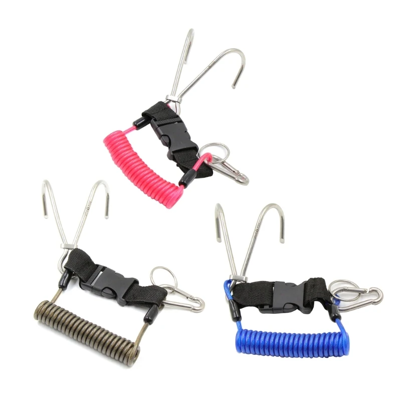 

Double End Diving Hook with Spiral Coil Lanyard for Cameras and Diving Lights