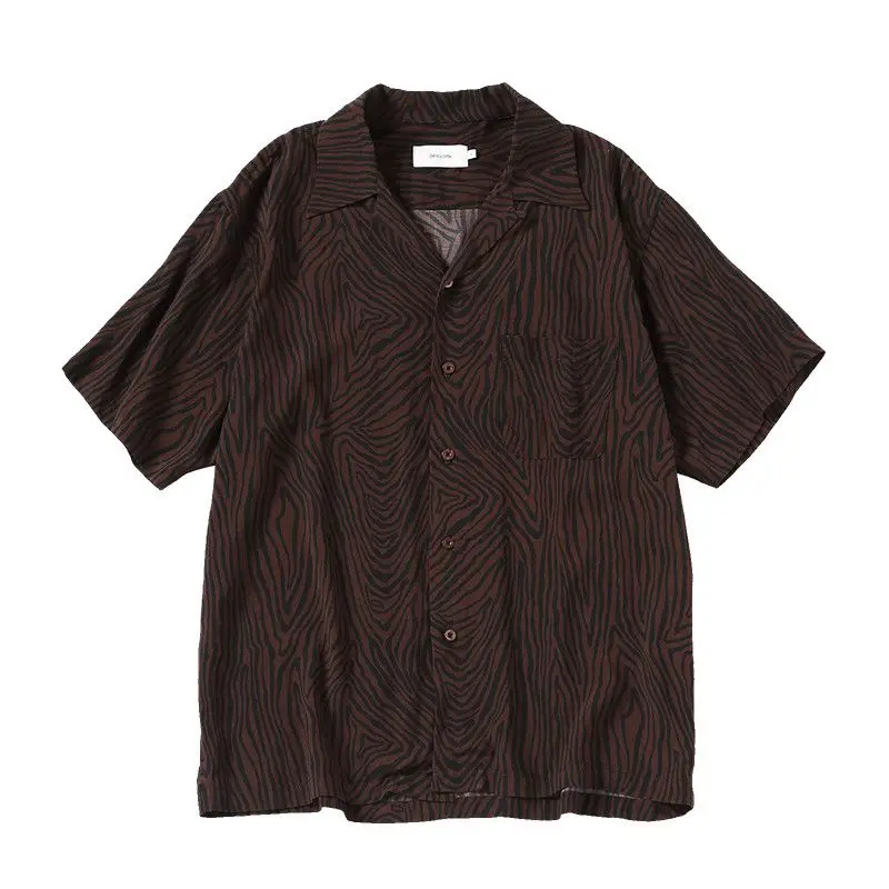 

Summer new high-end design tree ring pattern printed short-sleeved Cuban collar open collar Hawaiian shirt for men and women y2k