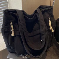 Women Casual Corduroy Shoulder Bag Travel Master Multi Pocket Tote Solid Color 2