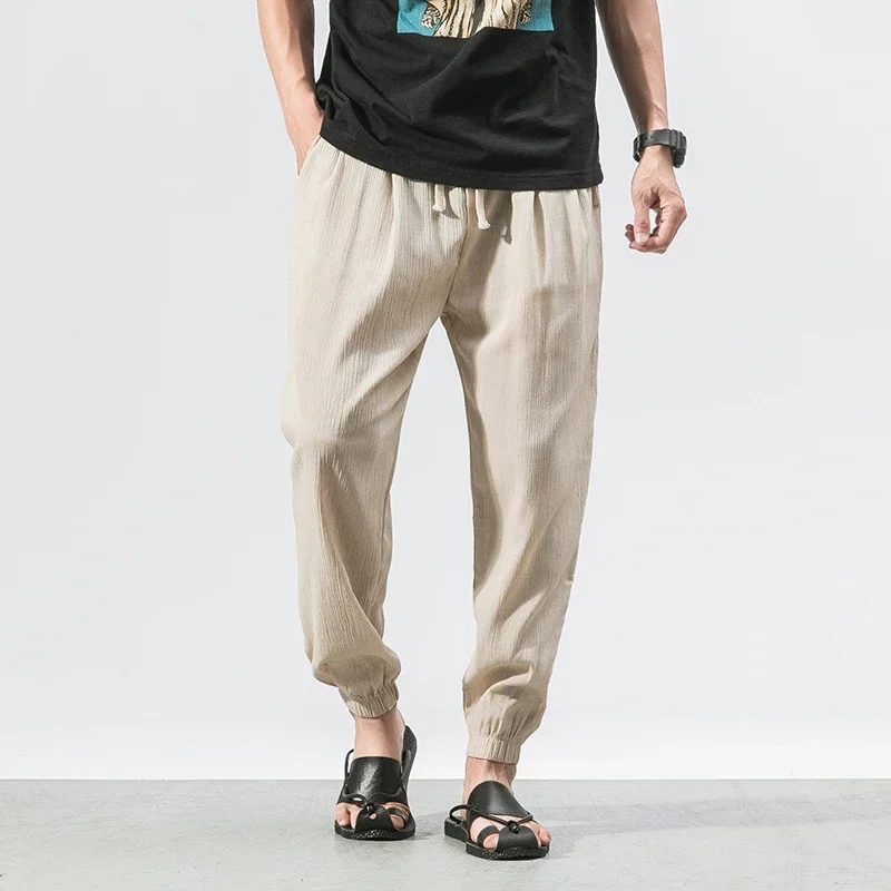 2024 Men's Summer Casual Elastic Waist Chinese Bloomers Harajuku Solid Color All-match Trousers Jogging Pants