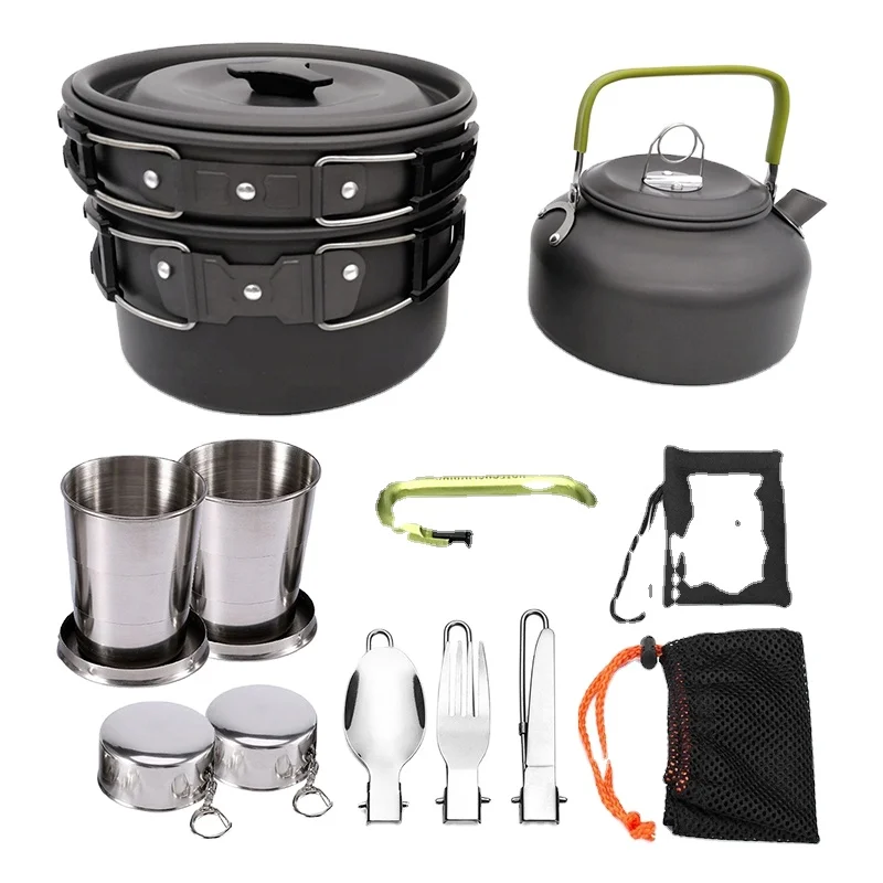 Factory Price Hot Sale Portable 2-3 Person Camping Cookset Outdoor Picnic Mess Kit for Cooking Travel & Backpacking