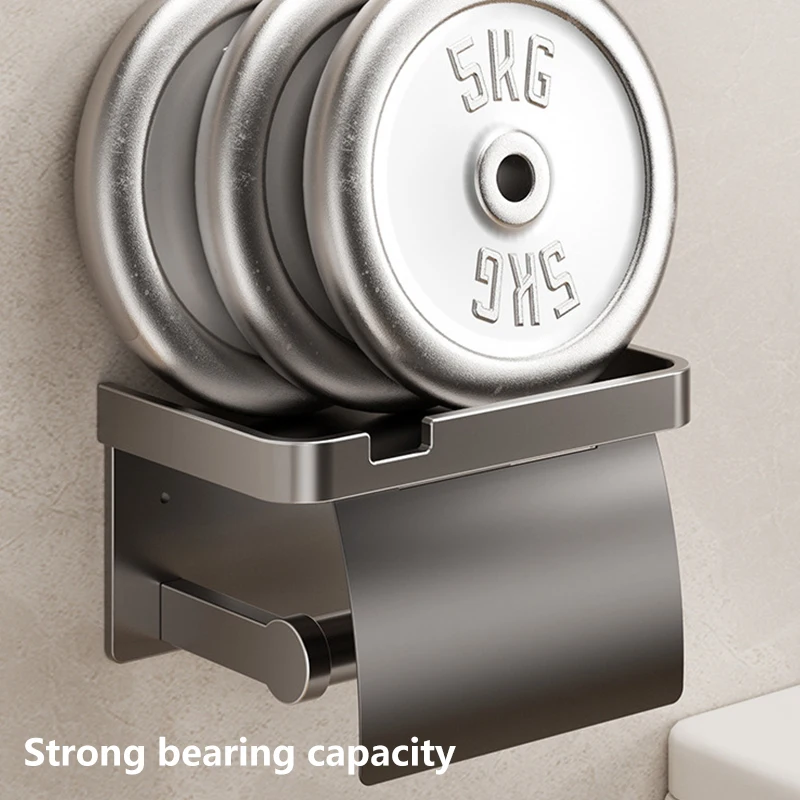 Wall Mounted Toilet Paper Holder with Storage Tray Phone Holder Aluminum Bathroom Paper Towel Holder Bathroom Accessories