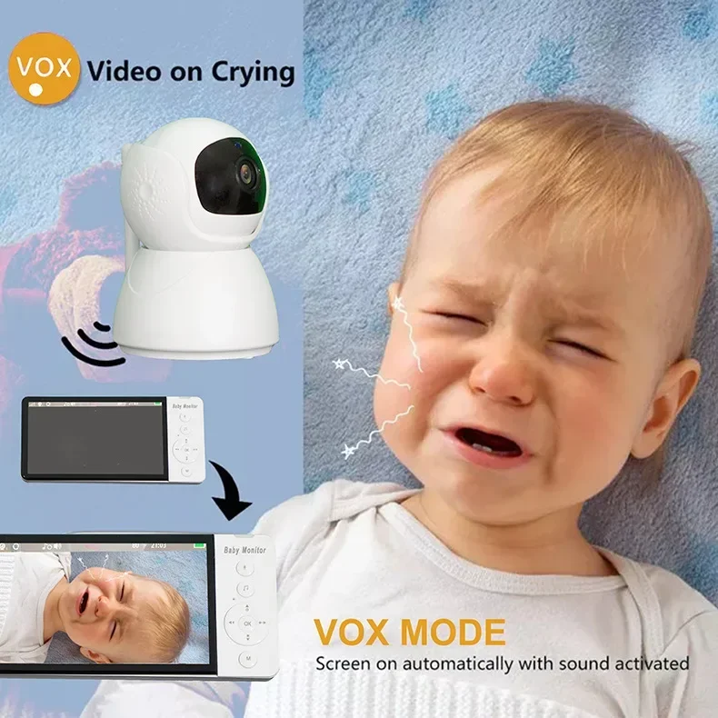 Wireless Baby Monitor Video Baby Monitor Baby Monitor 5.0 Inch Wireless Video No WiFi No APP Downloading IPS Screen with Nanny PTZ Camera 2-way Audio VOX Lullaby ABM700