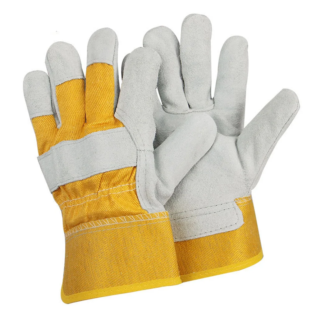 Gloves 1 Pair Leather Gardening Gloves Ladies Mens Thorn Proof Thick Work Gauntlets Heavy Duty Cowhide + Cotton Length 27cm