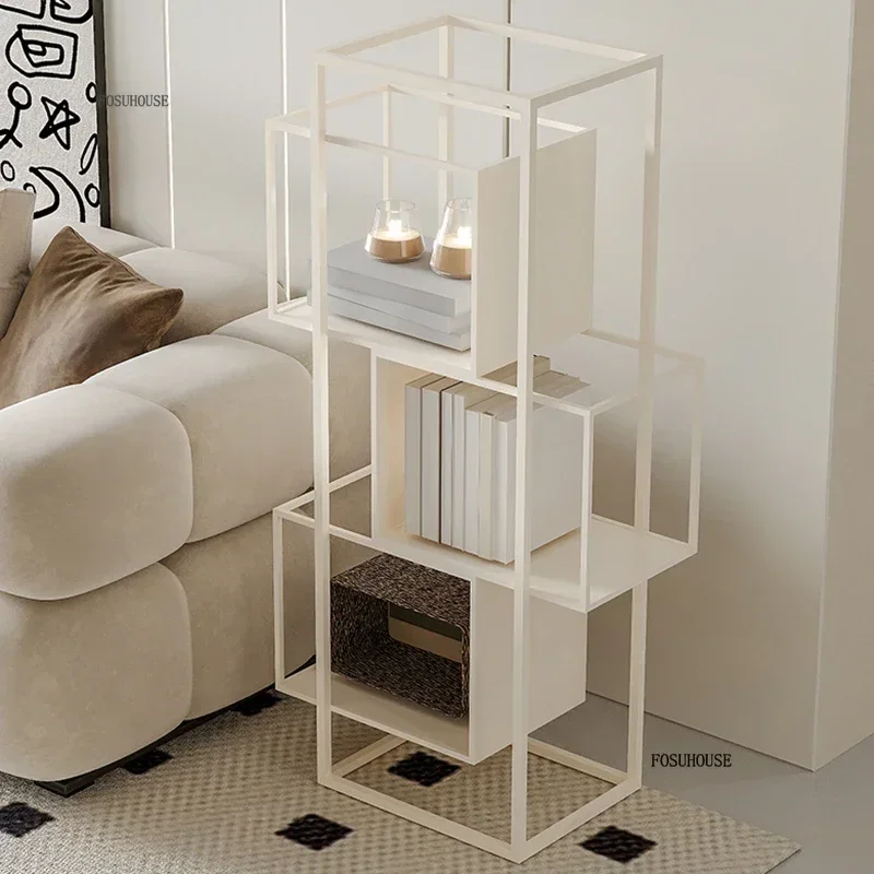 Nordic Iron Art Book Shelf Display Stand for Home Living Room Bookcase Vertical Minimalist Cream Style Bookshelf Storage Rack