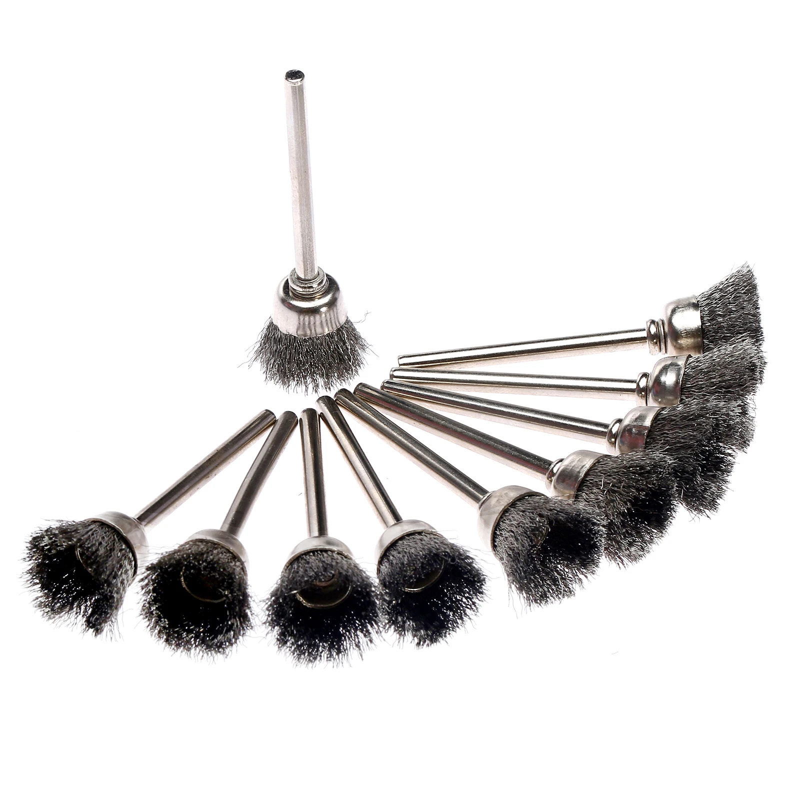 10pcs 15mm Steel Wire Cup Brushes Rotary Tool Mini Drill Burr Deburring
