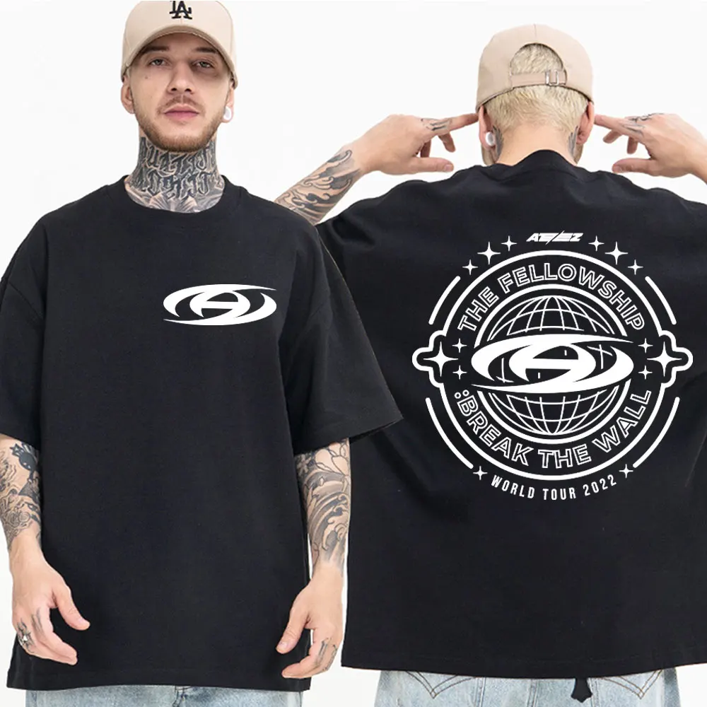 

Ateez World Tour Double Sided Printed T Shirts Men Women Street Fashion Oversized T Shirt Trend Hip Hop Short Sleeve T-shirts