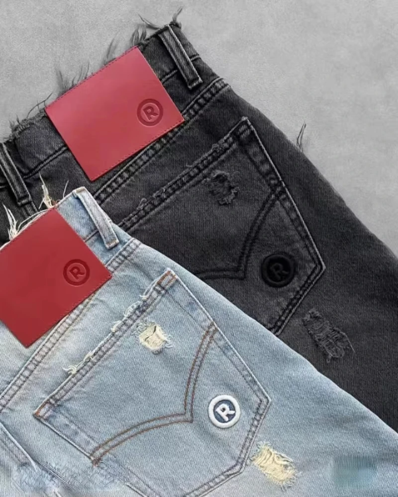Summer American Embroidered Casual Denim Shorts Men High Street Vintage Hip Hop Popular Casual Couple Shorts