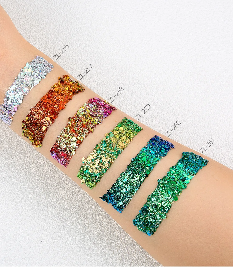 12 Color Holographic Sequin Gel Long Lasting Hair Eye Body Chunky Glitter Gel for Facial Makeup 3