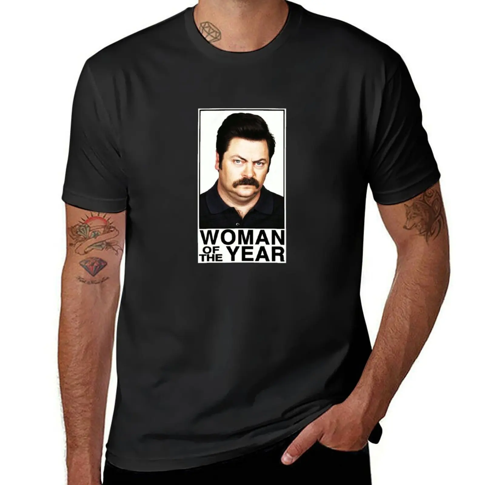 

WOMAN OF THE YEAR - RON SWANSON T-Shirt vintage plus size tops aesthetic clothes animal prinfor boys mens t shirts pack
