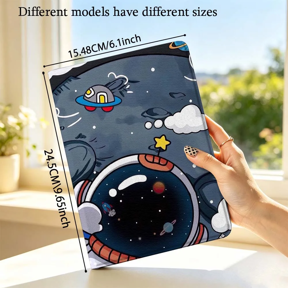 Cartoon Astronaut Cute Tablet Case with Pen Tray, Fits Various Sizes