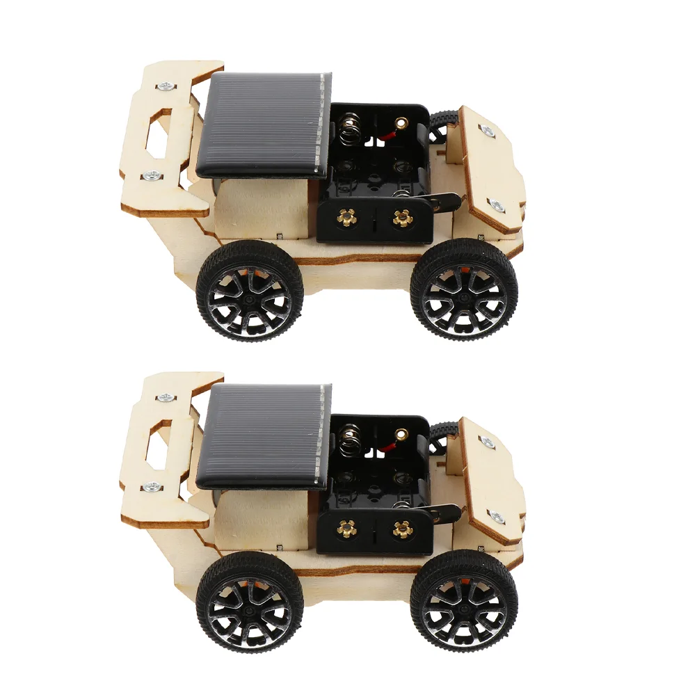 

2 Sets Solar Car Playthings Children Educational Toys Puzzle Assemble Wooden DIY