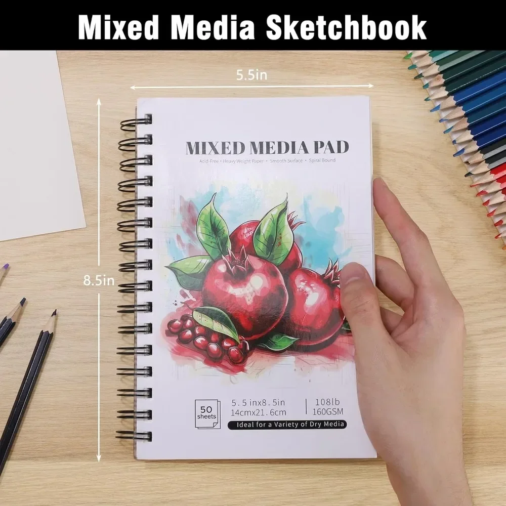 4 Pack of Mixed Media Sketchbooks, 5.5x8.5 Inch Drawing Paper Sketchbooks, 108lb/160gsm Heavy Duty Spiral Bound Sketchbooks 2