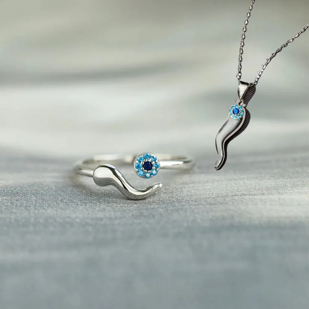 Trumium s925 Sterling Silver Blue Eye Necklaces for Women Men Italian Horn Pendant Chic Chains Necklace Fine Jewelry