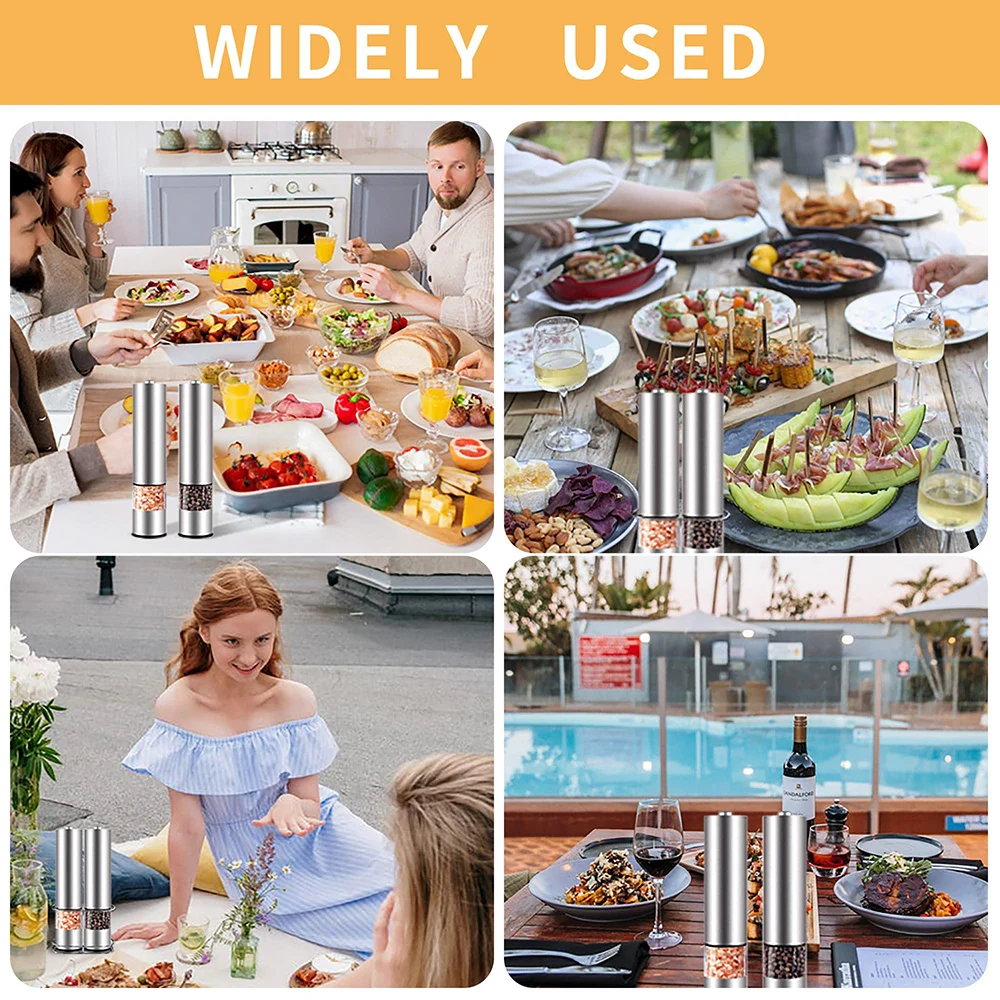 304 Stainless Steel Electric Salt and Pepper Grinder Set Battery Power Adjustable Thickness Mill with Led kitchen Grinding Tools
