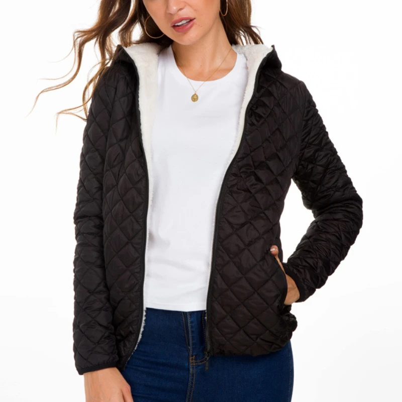 Women Hooded Parka JacketsCasual Basic Coat Top Warm Velvet Lamb Winter Solid Light Soft Outerwear Elegant Fashion Autumn Jacket