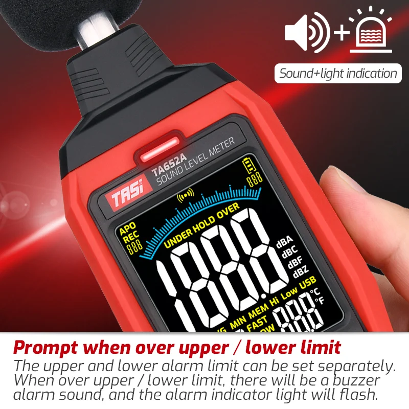 TASI TA652A TA652B Digital Sound Level Meter 30-130dB Noise Measuring Instrument Environmental tester LCD Screen 2