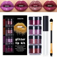 4Color Glitter Lip Kit-Long-Lasting Glitter Lipstick with Base and Brush,Multi-Use Lips,Face,Body,Eye,Hair-Adults,All Skin Types 1