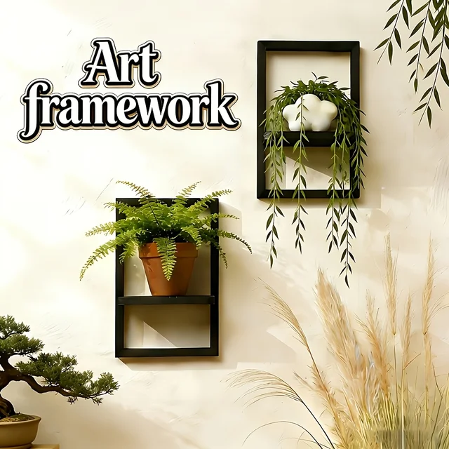 2 Pack Black Floating Shelves, Rustic Wood Wall Mount Display, Space-Saving Storage for Decor, Plants, Photos, Home & Desk 2
