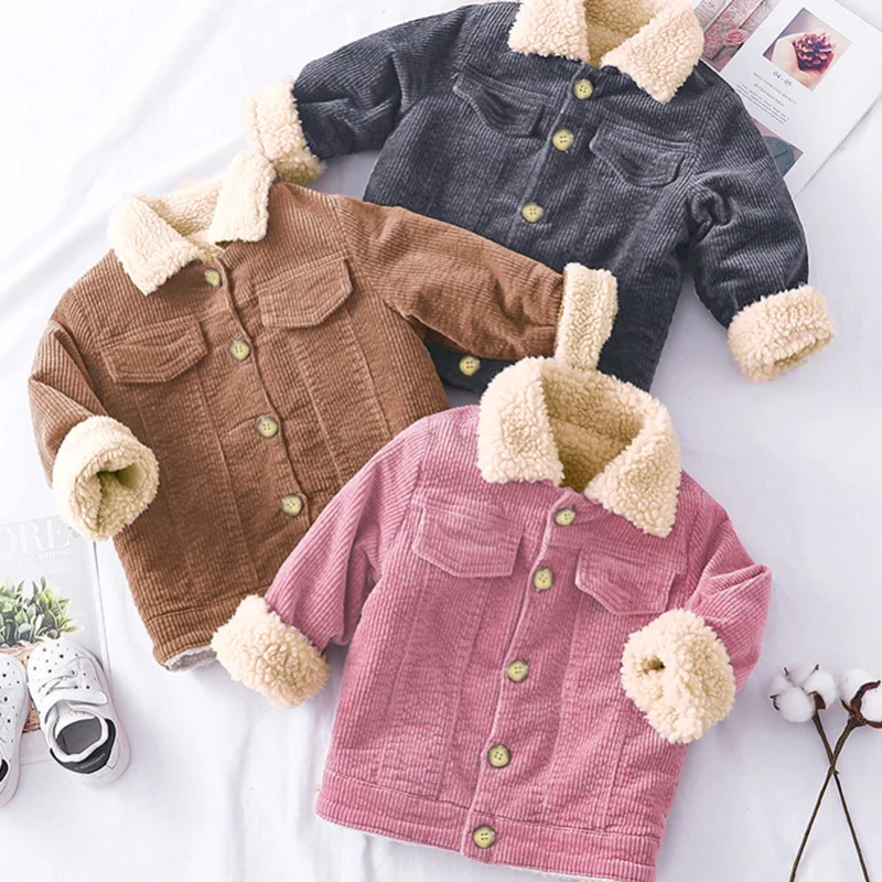 

Baby Boys Girls Outerwear New Style Jacket Spring Autumn Clothes Children Corduroy Warm Thickened Plush Top Outwear Clothes