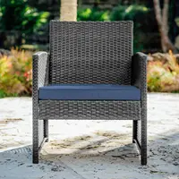 3-Piece Wicker Patio Furniture Set with Table and 2 Chairs, Waterproof Outdoor Seating in Grey/Navy 3