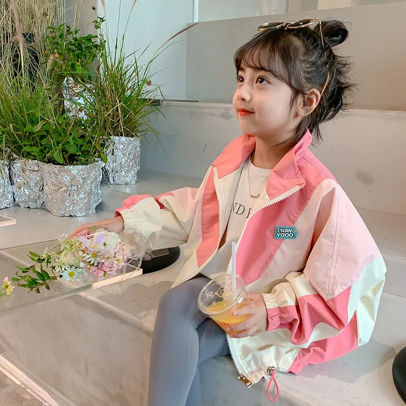 Girls Colorblocked Baseball Trench Jacket - Spring Autumn Casual Outerwear Ages 2-10