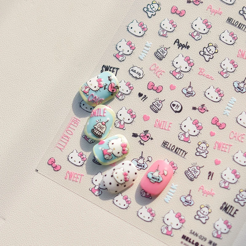 

2Pcs Sanrio Kawaii Anime Hello Kitty Waterproof Nail Sticker Cute Sweet Kuromi Cartoon Doodle Decal Lovely Gifts for Girls