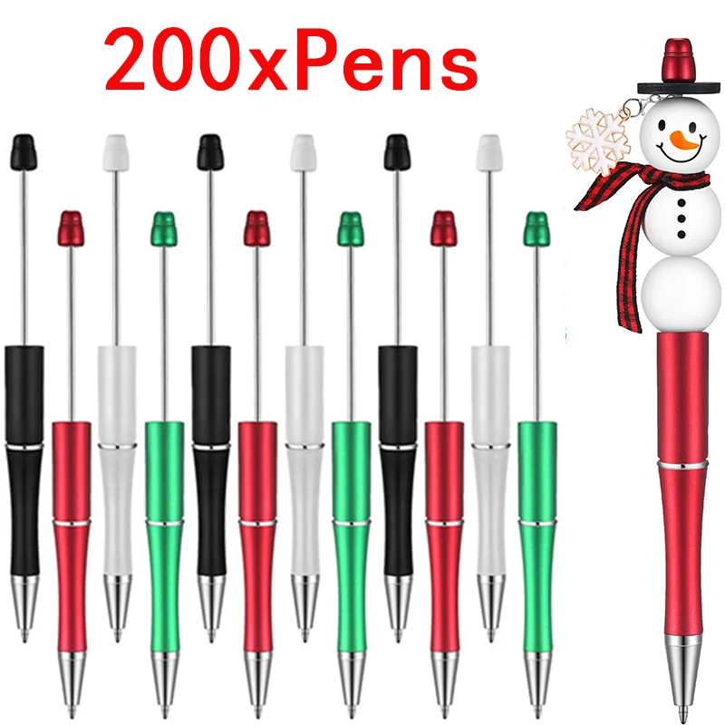 

200Pcs Christmas DIY Beadable Pens Beads Ballpoint Pens for Kids Crafts