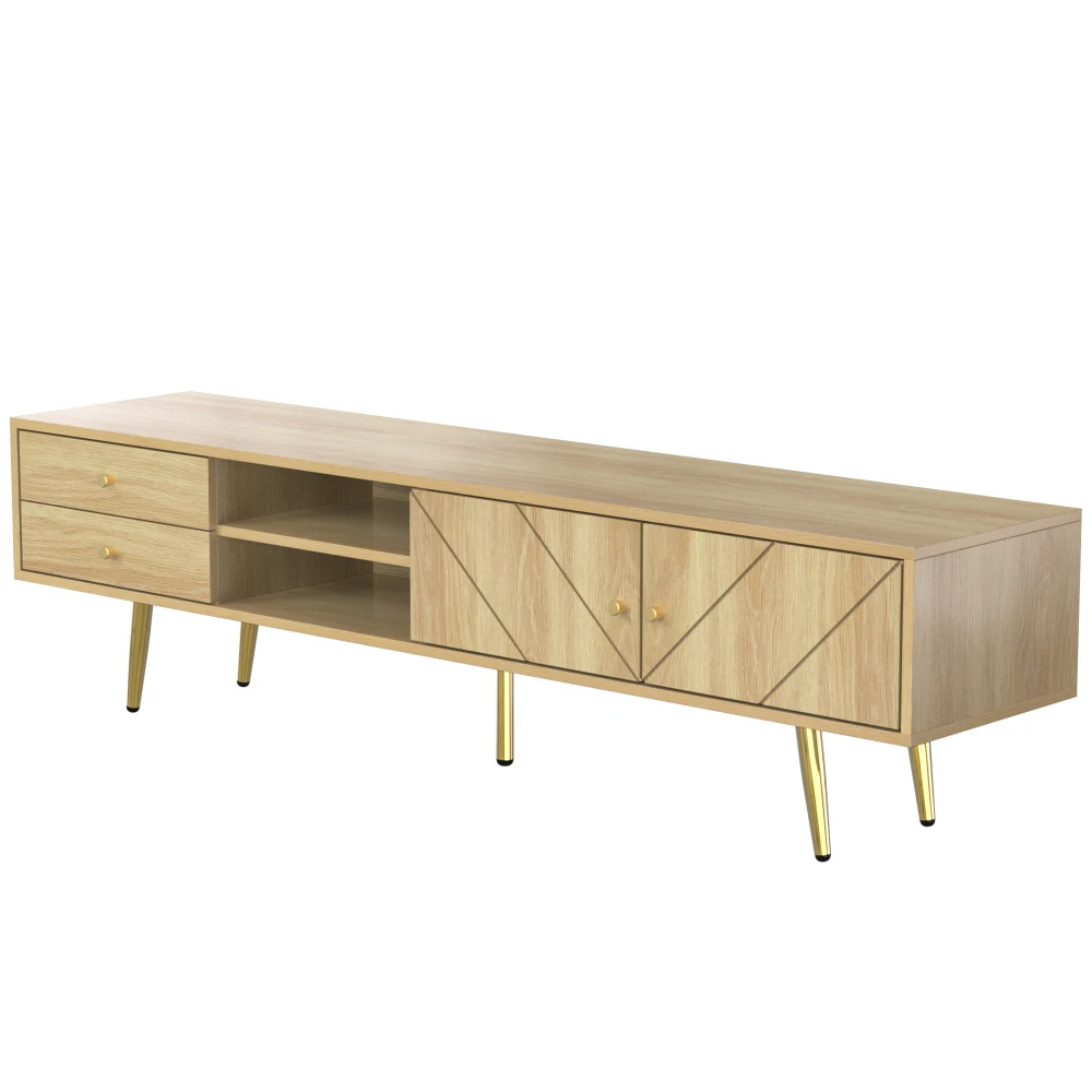 160 cm großer TV-Schrank mit goldenen Füßen – 2 Schubladen und einzigartig gestaltete Türen | Praktische Aufbewahrung für Mediengeräte/Wundergeschäfte – Detail 17