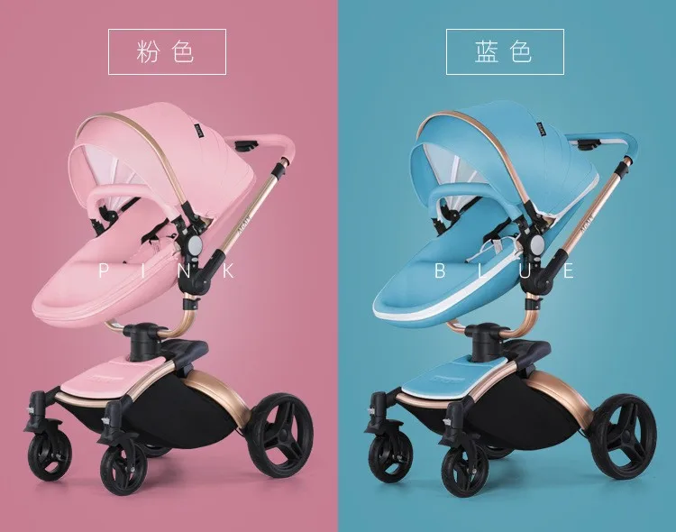 Luxury Leather 3 in 1 Baby Stroller Two Way Suspension 2 in 1 Stroller Safety Car Seat Newborn Bassinet Baby CarriagePram Fold