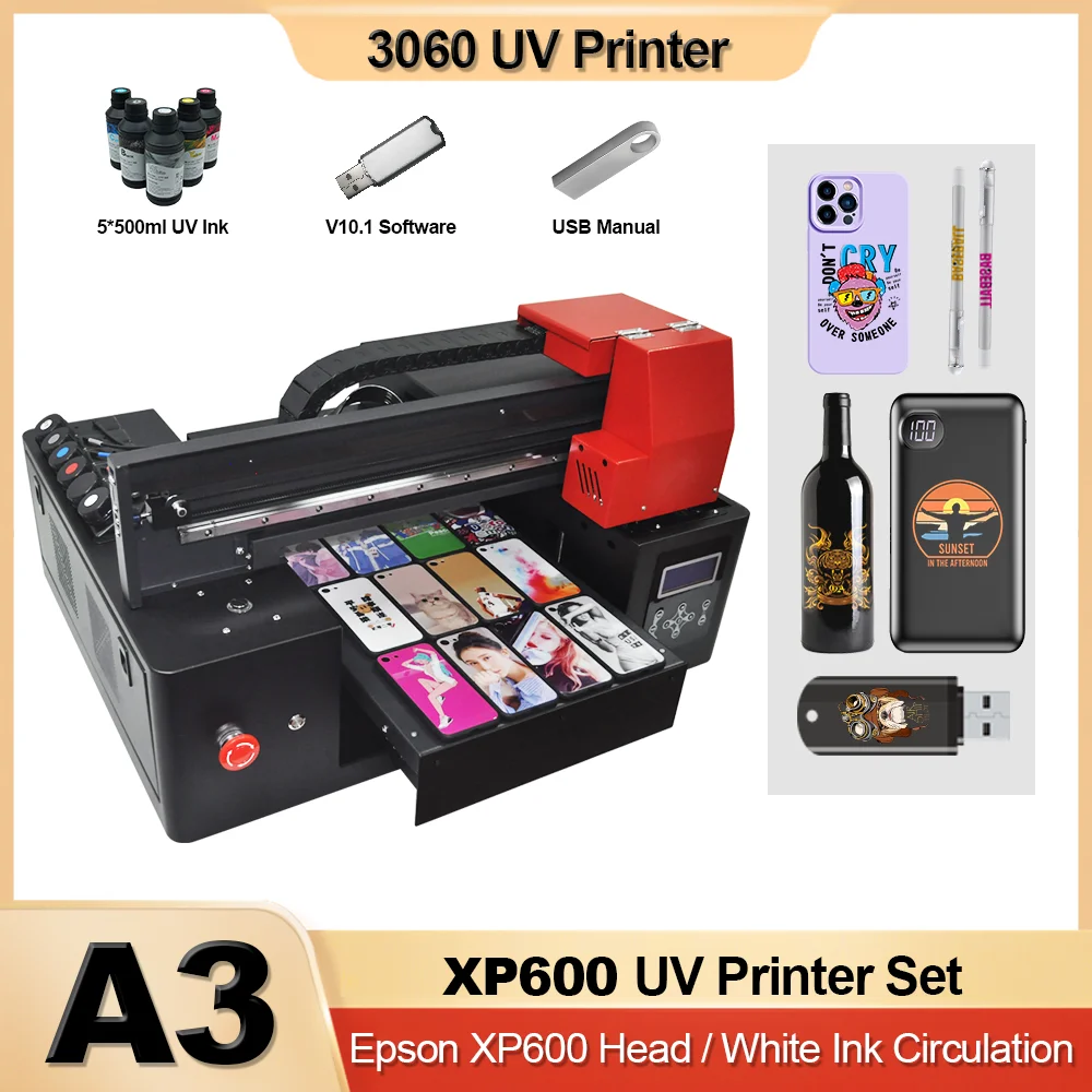 

A3 UV Printer with Epson XP600 Print Head UV Flatbed Printing Machine A3 UV Printer for Phonecase Metal Wood Acrylic Pens USB
