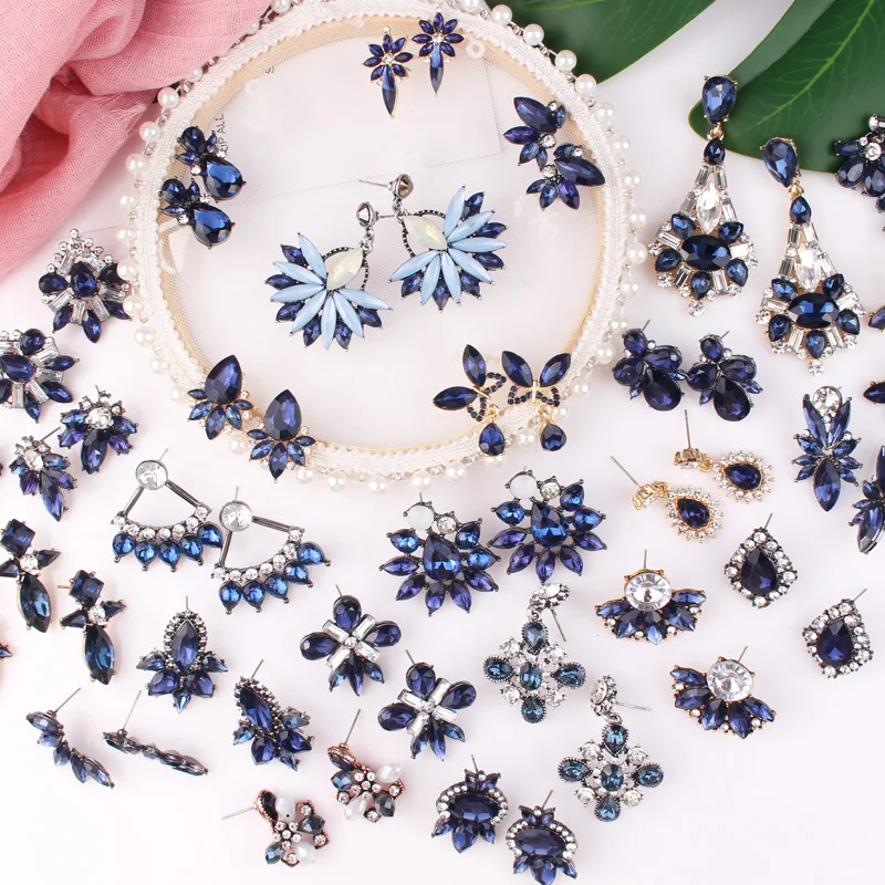 

Mixed 12 Pairs Blue Series Stud Earrings for Women Acrylic Rhinestone Korean Statement Earrings Brincos Bulk Wholesale Jewelry