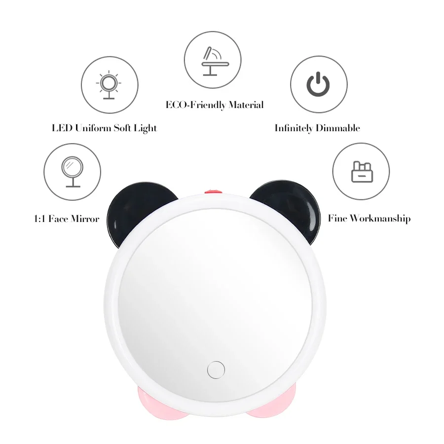 LED Desktop Makeup Mirror Touch Dimming Lighting Makeup Tool Rechargeable 3 Lighting Modes Compact Portable Travel Mirror