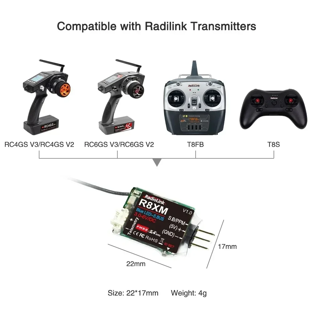 Récepteur Drone R8XM 8 Canaux SBUS/PPM 2.4GHz 4km