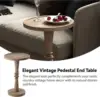 Pedestal Small Drinking Table, Farmhouse Tray Top End Table, Distressed Finish, Wood Color 3