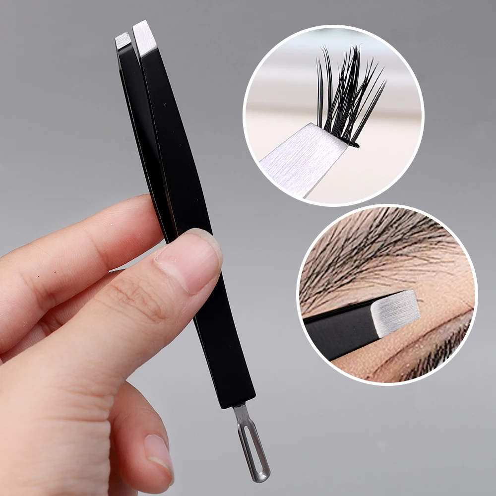 2PCS Stainless Steel Eyelash Tweezers Flat Eyebrow Clip Hair Removal Cosmetic Tools Double Headed Blackheads Acne Removal Tools 4