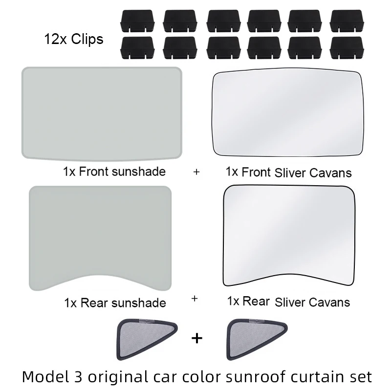 Sunroof Skylight For Tesla Model 3 Y-Split Upgrade Buckle Sunshade Sun Shades Glass Roof Front Rear Blind Shading Net
