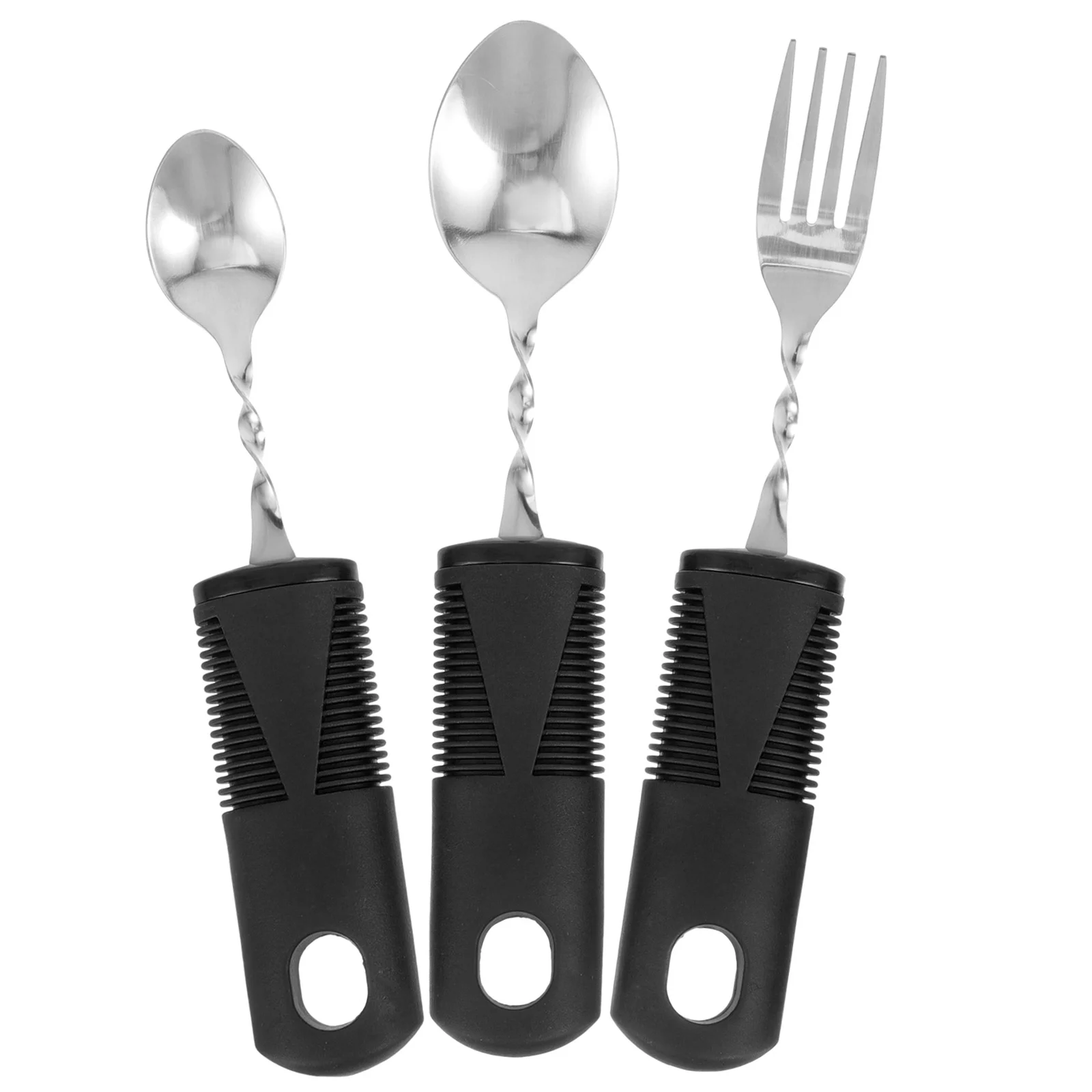 Cutlery Set 3 Pcs Bendable Textured Handle Utensils Disabled Fork Spoon Parkinson Adaptive Elderly Adults Rubber